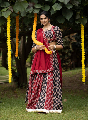 Hanch Navratri Black Satira Lehenga Set