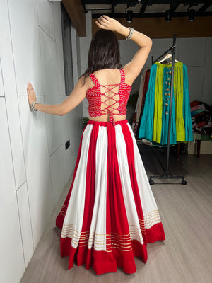 Hanch Navratri Red White Laal Leher Lehenga Set