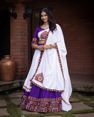 Hanch Navratri Purple White Arches Patch Work Lehenga Set