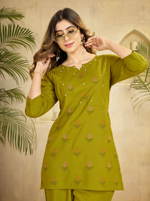 Hanch Heavy Rayon Embroidered Co-Ords Set – Mehndi