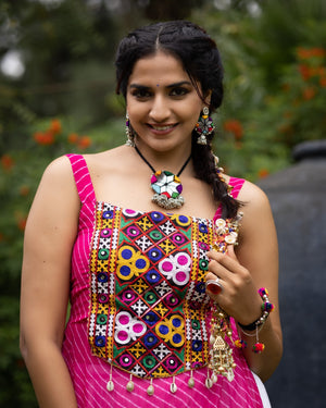 Hanch Navratri Rani Pink Kurti Lehenga Set