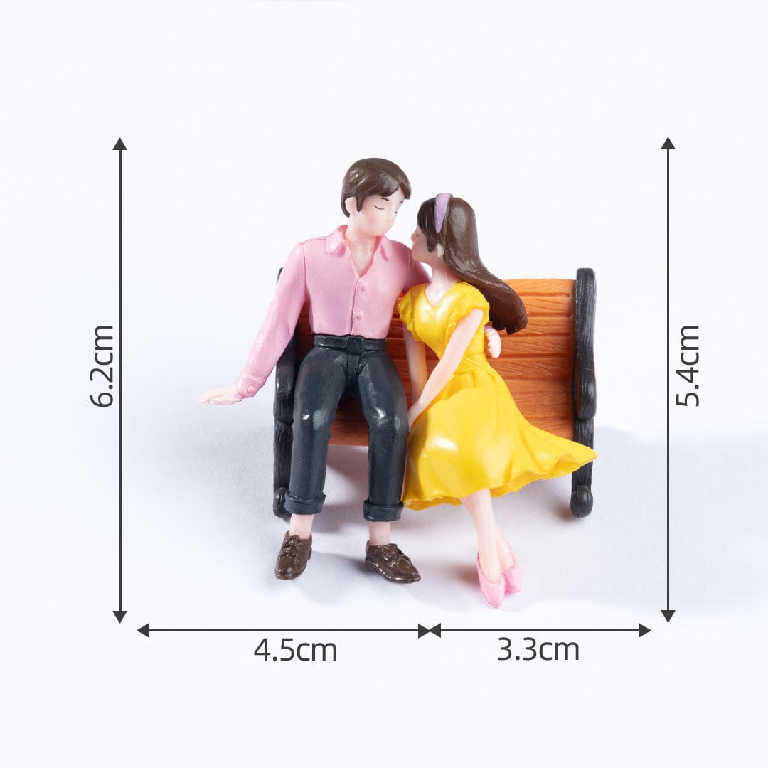 Romantic Couple Sitting On Bench Miniature Set