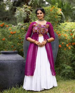 Hanch Navratri Wine Kurti Lehenga Set