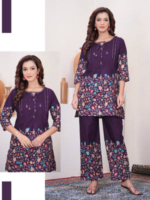 Hanch Pure Cotton Printed Co-Ords Set – Wine