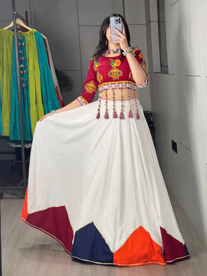 Hanch Navratri White Maroon Gauri Lehenga Set