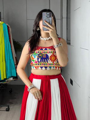 Hanch Navratri Red White Laal Leher Lehenga Set