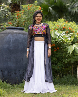 Hanch Navratri Black Kurti Lehenga Set