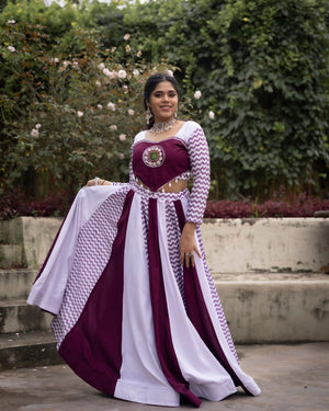 Hanch Navratri Wine White Jogni Lehenga Set