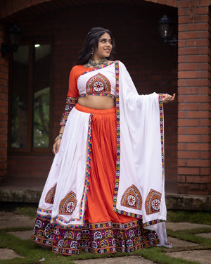 Hanch Navratri Orange White Arches Patch Work Lehenga Set