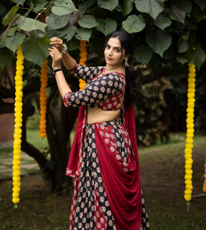 Hanch Navratri Black Satira Lehenga Set