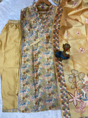 Hanch Zarna Silk Embroidered Straight Kurti Set – Mustard
