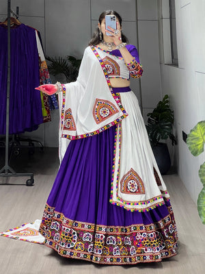 Hanch Navratri Purple White Arches Patch Work Lehenga Set
