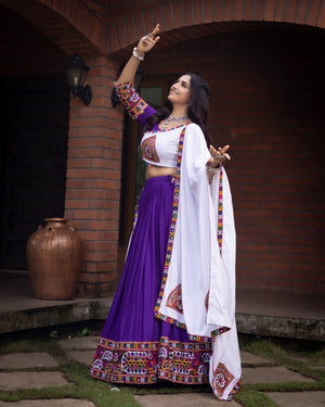 Hanch Navratri Purple White Arches Patch Work Lehenga Set