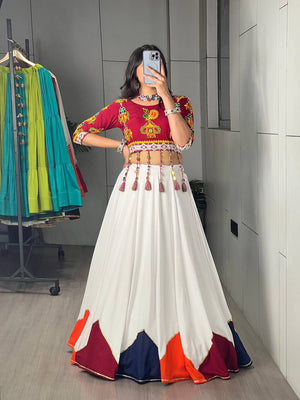 Hanch Navratri White Maroon Gauri Lehenga Set