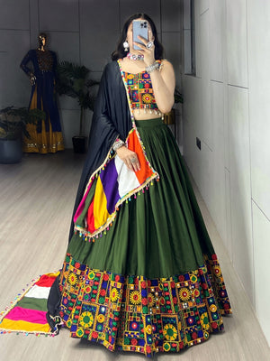 Hanch Navratri Mehendi Gamthi Mirror Work Lehenga Set