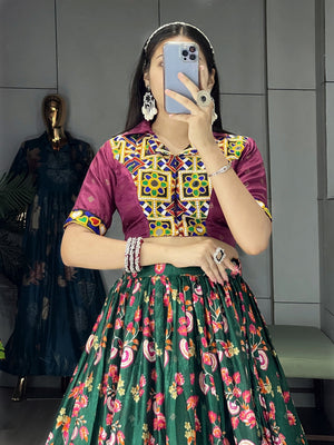 Hanch Navratri Green Floral Lehenga Set