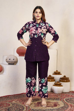 Hanch Pure Cotton Printed Co-Ords Set – Purple