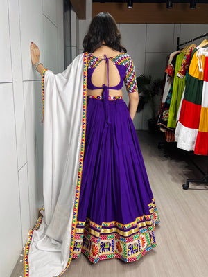 Hanch Navratri Purple White Shyama Lehenga Set