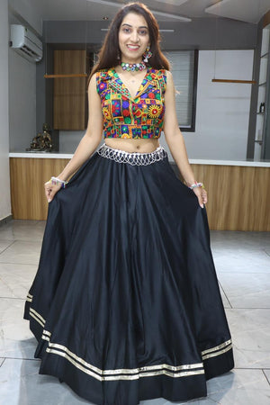 Hanch Navratri Black Rayon Cotton Lehenga Set
