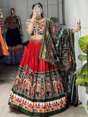 Hanch Navratri Red Patola Lehenga Set - Blouse Unstitched