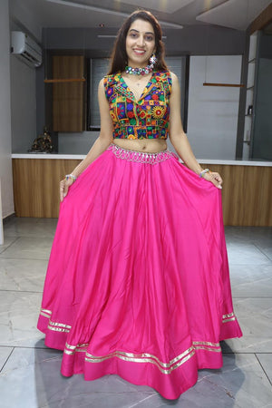 Hanch Navratri Pink Rayon Cotton Lehenga Set