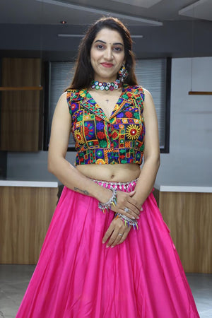 Hanch Navratri Pink Rayon Cotton Lehenga Set