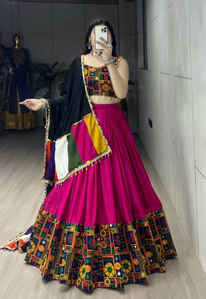 Hanch Navratri Rani Pink Gamthi Mirror Work Lehenga Set