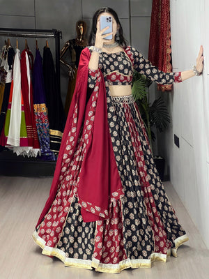 Hanch Navratri Black Satira Lehenga Set