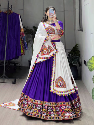 Hanch Navratri Purple White Arches Patch Work Lehenga Set