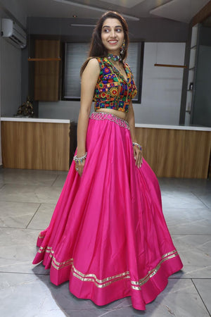 Hanch Navratri Pink Rayon Cotton Lehenga Set