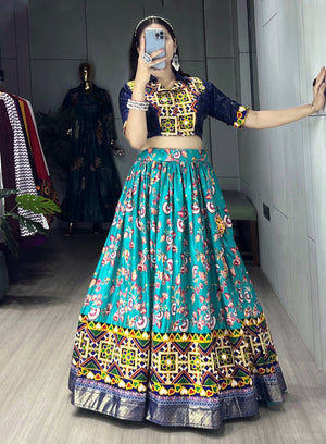 Navratri Firozi Floral Lehenga Set