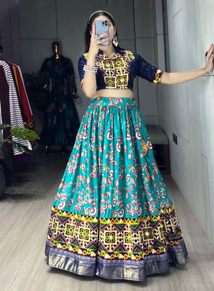 Hanch Navratri Firozi Floral Lehenga Set