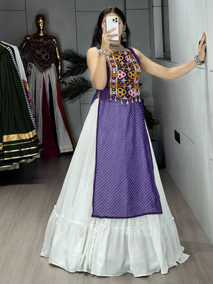 Hanch Navratri Purple Kurti Lehenga Set