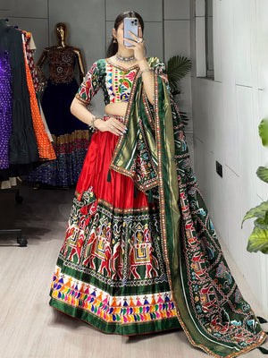Hanch Navratri Red Patola Lehenga Set - Blouse Unstitched