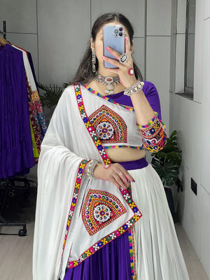 Hanch Navratri Purple White Arches Patch Work Lehenga Set
