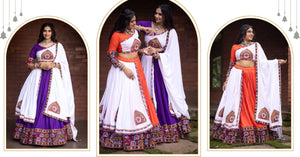 Hanch Navratri Orange White Arches Patch Work Lehenga Set
