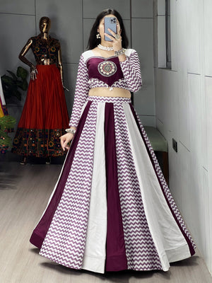 Hanch Navratri Wine White Jogni Lehenga Set
