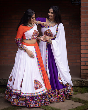 Hanch Navratri Orange White Arches Patch Work Lehenga Set
