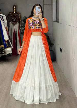 Hanch Navratri Orange Kurti Lehenga Set