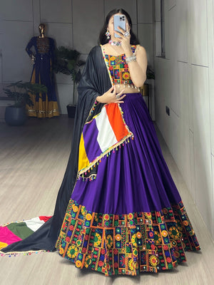 Hanch Navratri Purple Gamthi Mirror Work Lehenga Set