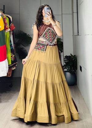 Hanch Navratri Brown Beige Brownie Lehenga Set