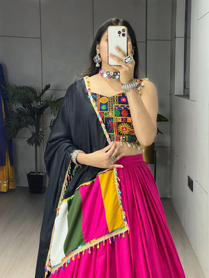 Hanch Navratri Rani Pink Gamthi Mirror Work Lehenga Set
