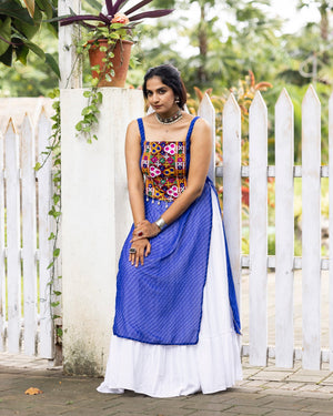 Hanch Navratri Royal Blue Kurti Lehenga Set