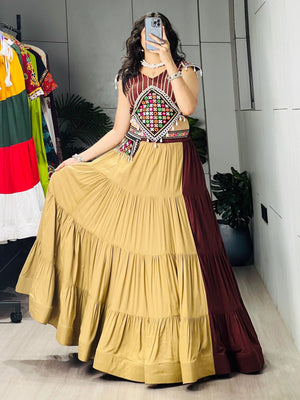 Hanch Navratri Brown Beige Brownie Lehenga Set