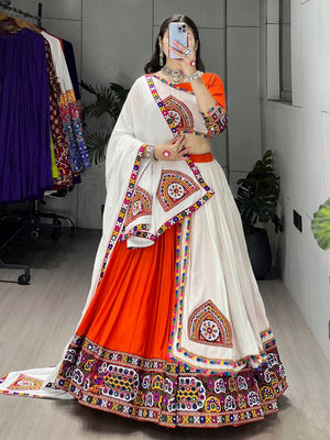 Hanch Navratri Orange White Arches Patch Work Lehenga Set