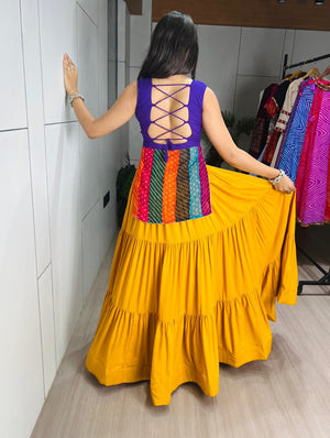 Hanch Navratri Mustard Purple Lehenga Set