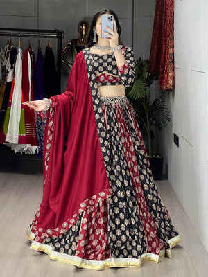 Hanch Navratri Black Satira Lehenga Set