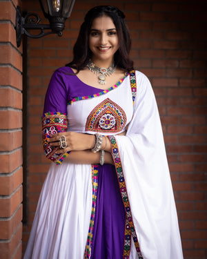 Hanch Navratri Purple White Arches Patch Work Lehenga Set
