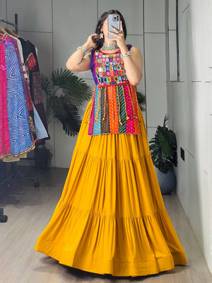 Hanch Navratri Mustard Purple Lehenga Set