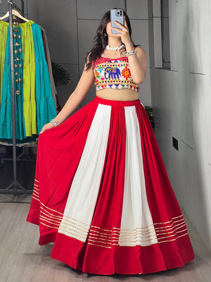 Hanch Navratri Red White Laal Leher Lehenga Set
